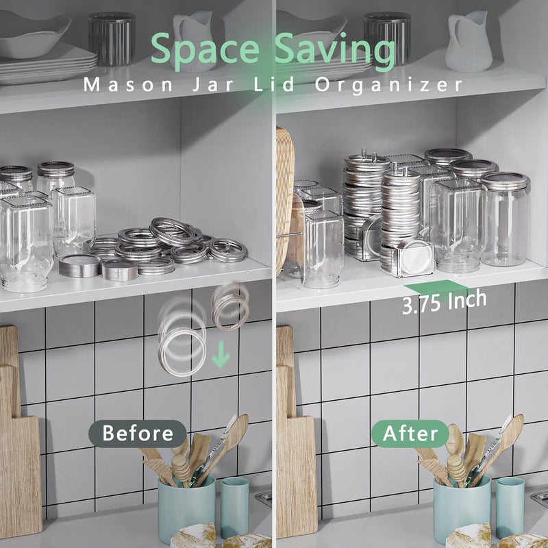 TOWARDFUN Store Mason Jar Lid Storage Organizer, Space-Saving Holder for Mason/Canning Lids, Easy Access Rack for 12 Wide & 12 Regular Mouth Lids and Rings Inside Cabinet, Countertop (Acrylic) - Image 2